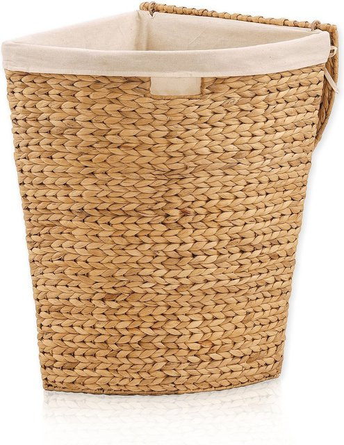 Eckwäschetruhe Lycce aus geflochtener Wasserhyazinthe mit Deckel und herausnehmbarem Baumwolltasche in Beige - Bild 1