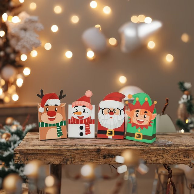 Set aus Weihnachts-Süßigkeitsboxen in 4 verschiedenen Stilen, bunte Snackboxen aus Papier für deine Weihnachtsparty und als Partydekoration - Bild 1