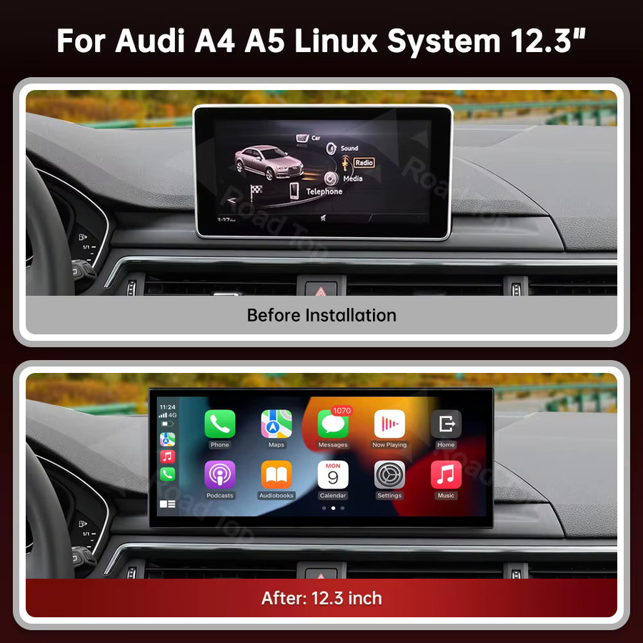 RoadTop 12,3 Zoll Wireless CarPlay Multimedia-Display mit Android Auto und Airplay für Audi A4 A5 2016-2019 MIB2, Schwarz - Bild 3