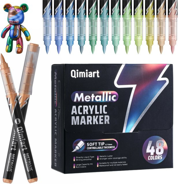 Kolorowys Acryl-Metallic-Marker Set mit 48 Farben und weichen Pinseln, Glitzer-Farbstifte in Multicolour für schwarzes Papier und Steine - Bild 1