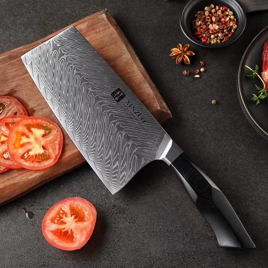 XINZUO Cleaver Küchenmesser aus Damaststahl in Silber mit ergonomischem Griff, 18,5 cm - Bild 3