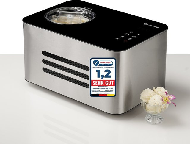 Sommertal ICE1500 3-in-1 Eismaschine aus Edelstahl mit Kompressor und Kühlhaltefunktion, Farbe: Silber, 1,5 l, 150 W - Bild 1