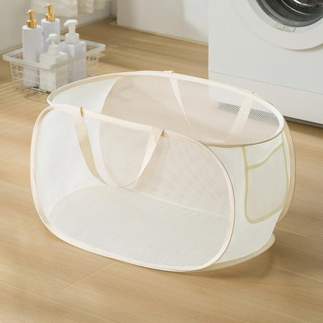 Faltbarer Wäschekorb Organizer von Love Home Garden in Beige, Wandhängender Netzaufbewahrungskorb für das Badezimmer, Höhe: 58 cm, Breite: 36 cm, Tiefe: 58 cm - Bild 1