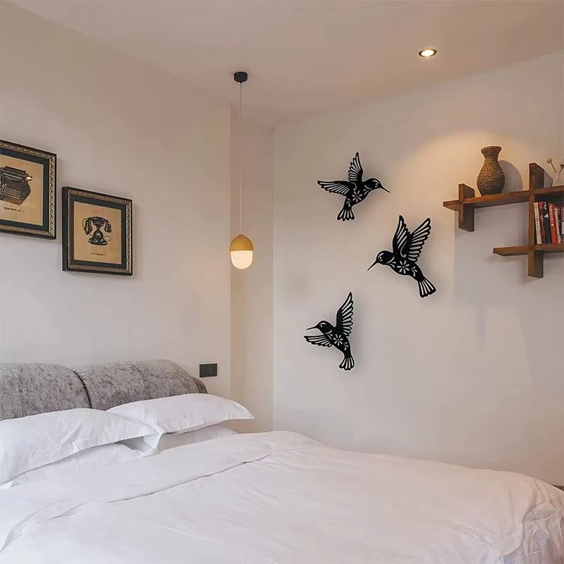 3-teiliges Set DDPNKL Kolibri Wanddekoration aus schwarzem Metall als Vogelskulptur und Eisenkunst-Ornament - Bild 3