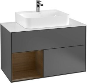 V&B Waschtischunterschrank Finion 100 mit Wandbeleuchtung und Regalelement links, Anthrazit, Breite: 100 cm, Höhe: 50,1 cm, Tiefe: 50,1 cm - Bild 1