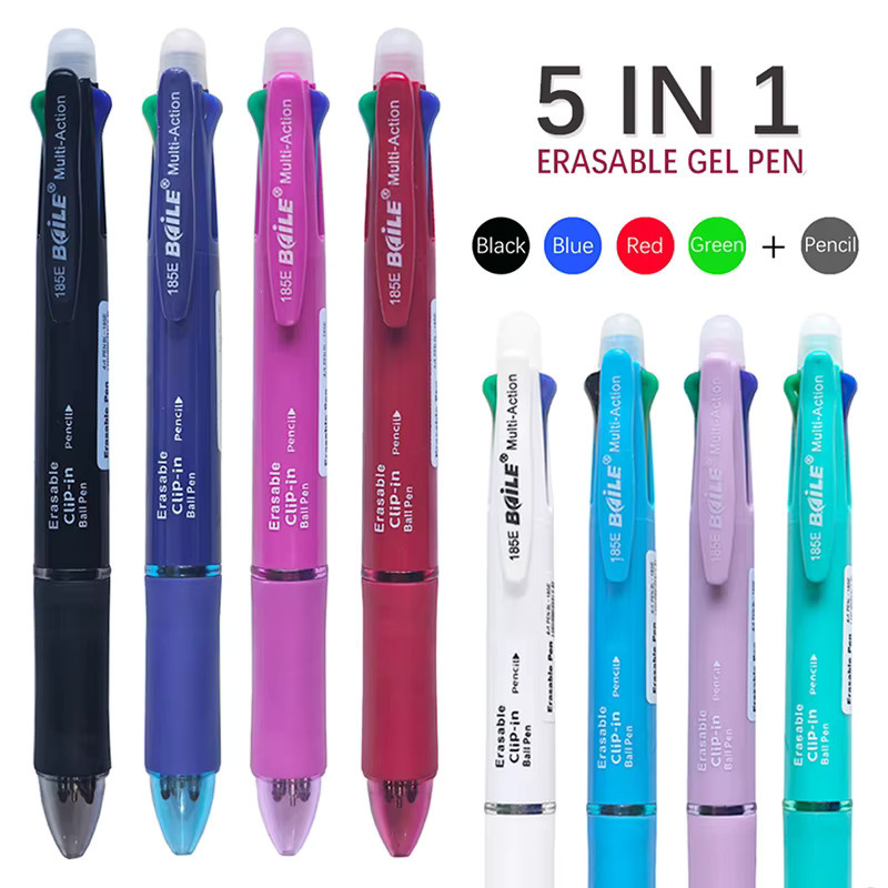 LCOMMO 5-in-1 Löschbarer Gelstift mit magischer Tinte in Blau, Schwarz, Rot und Grün, 0,7 mm Schreibstift im Kawaii-Design - Bild 2