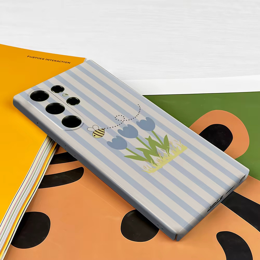 Stoßfeste Handyhülle Bienen und Blaue Tulpen für Samsung Galaxy S26 S25 S24 S23 Ultra Plus, Robuste Doppelschicht Rückabdeckung, Blau/Mehrfarbig - Bild 2