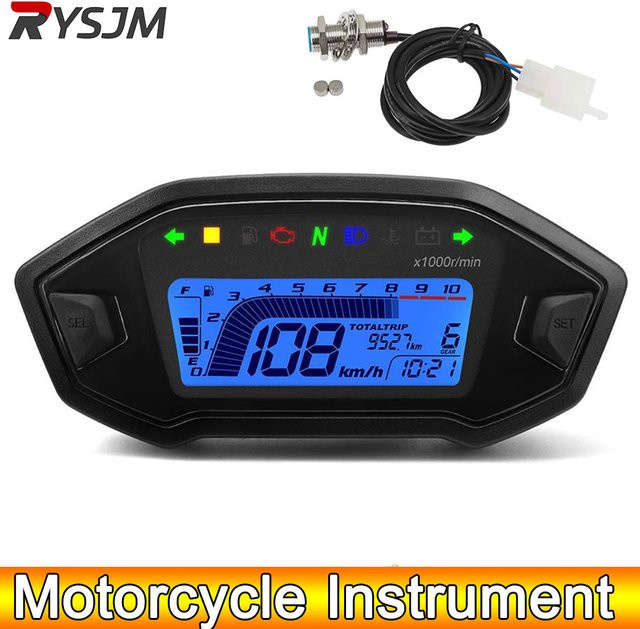 RYSJM AD Motorrad Tachometer mit Sensor und Alarm in Schwarz für KAWASAKI, 10000 RPM Dashboard mit Kilometerzähler und KMH Anzeige - Bild 1