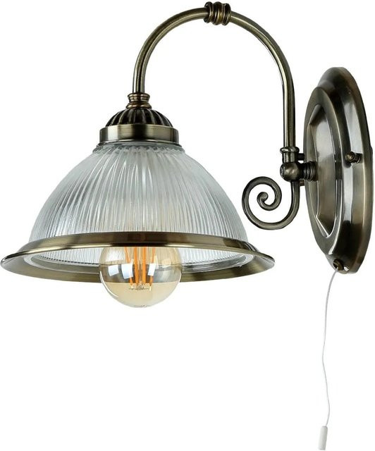 Licht-Erlebnisse Wandleuchte im Jugendstil aus Metall und Glas in Gold/Messing mit Zugschalter und E27 Fassung, Höhe: 21 cm - Bild 1