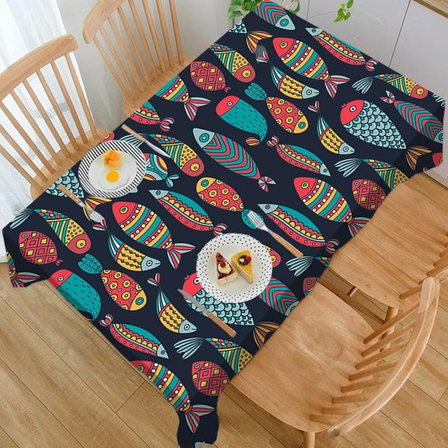 JMG Household Supplies Tischdecke aus Polyester mit Fisch- und geometrischem Druck, rechteckig, Multicolour, B: 100 cm, T: 145 cm - Bild 1