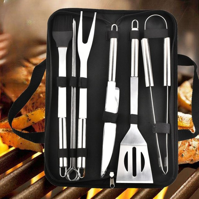 Edelstahl Grill-Set in Silber mit tragbarer Aufbewahrungstasche - Bild 1