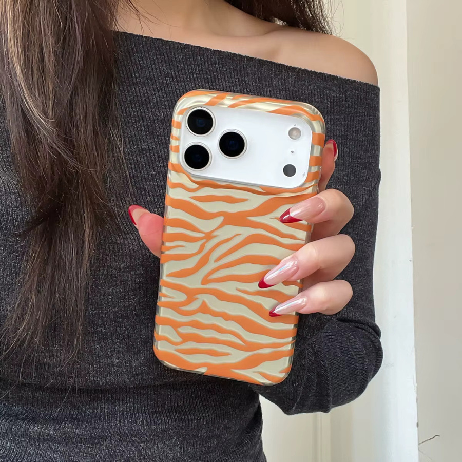 Stoßfeste IMD Handyhülle mit Zebra-Leoparden-Muster in Orange-Weiß für Apple iPhone 17 16 15 14 Pro Max - Bild 4