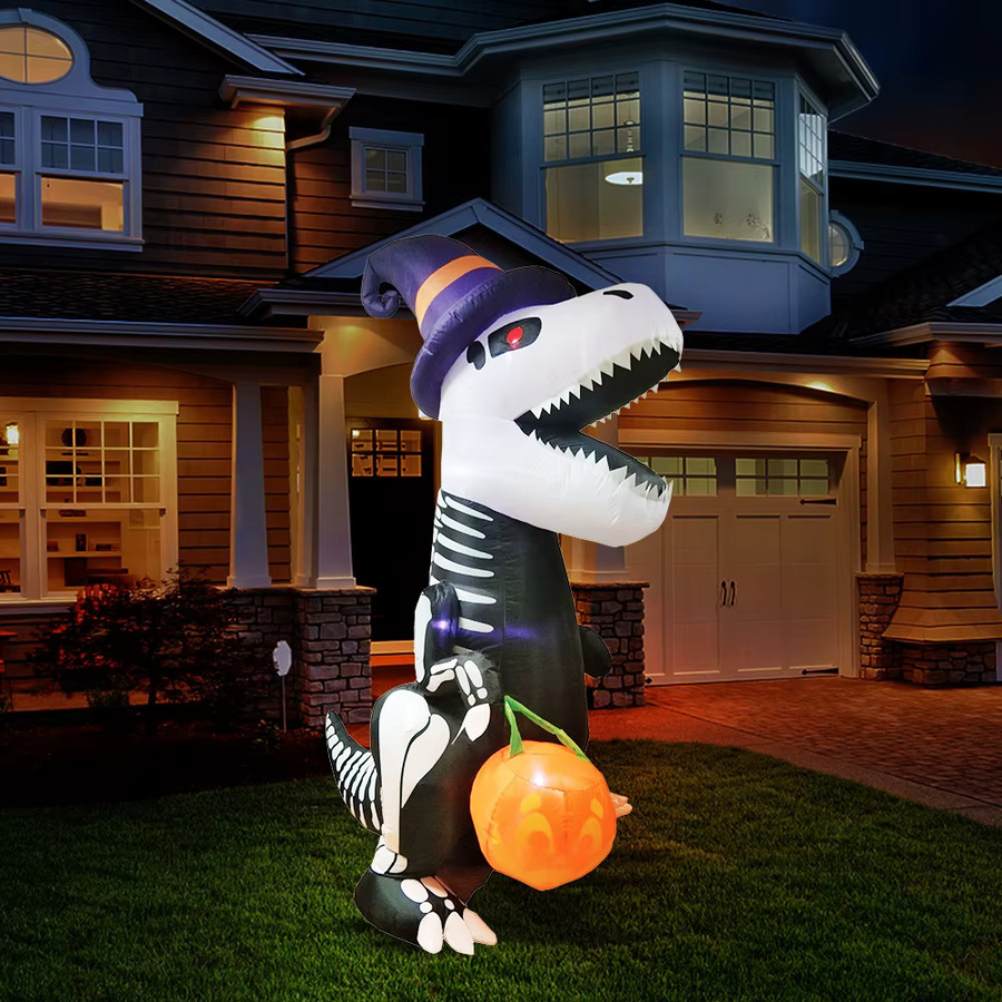 Sloosh Aufblasbares Skelett-Dinosaurier-Modell mit Kürbis für die Halloween-Außendekoration, Höhe: 243,84 cm - Bild 2