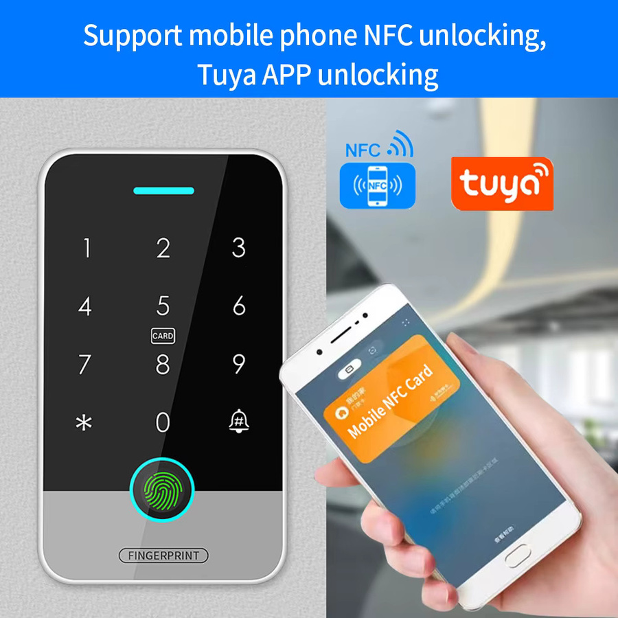 Asia-Teco IP67 Zugangskontrolltürsystem in Schwarz mit Tuya RFID, NFC, Bluetooth, Fingerabdruck und Tastatur für Remote Unlock via Wifi Gateway - Bild 4