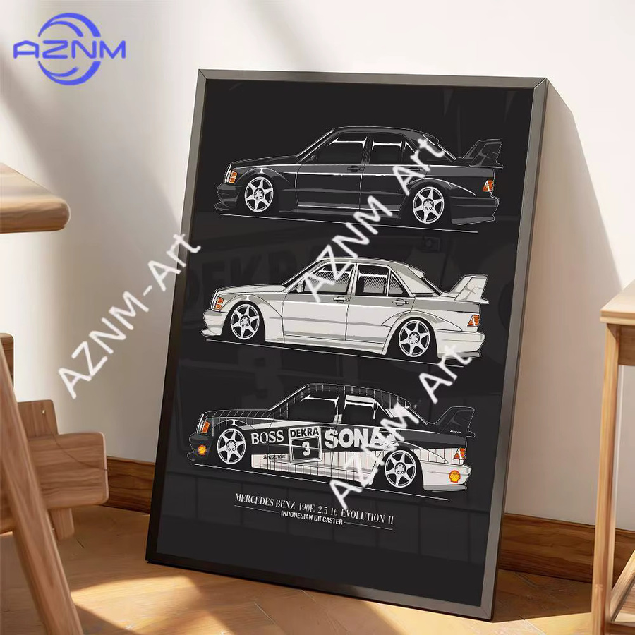 Mercedes Benz 190 E Wandaufkleber aus Papier in Weiß für dein Zimmer, Bar oder Café - Bild 3