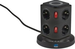 Schwabe QI-Wireless Ladestation 8-fach Steckdosenturm mit USB-A in Schwarz - Bild 1