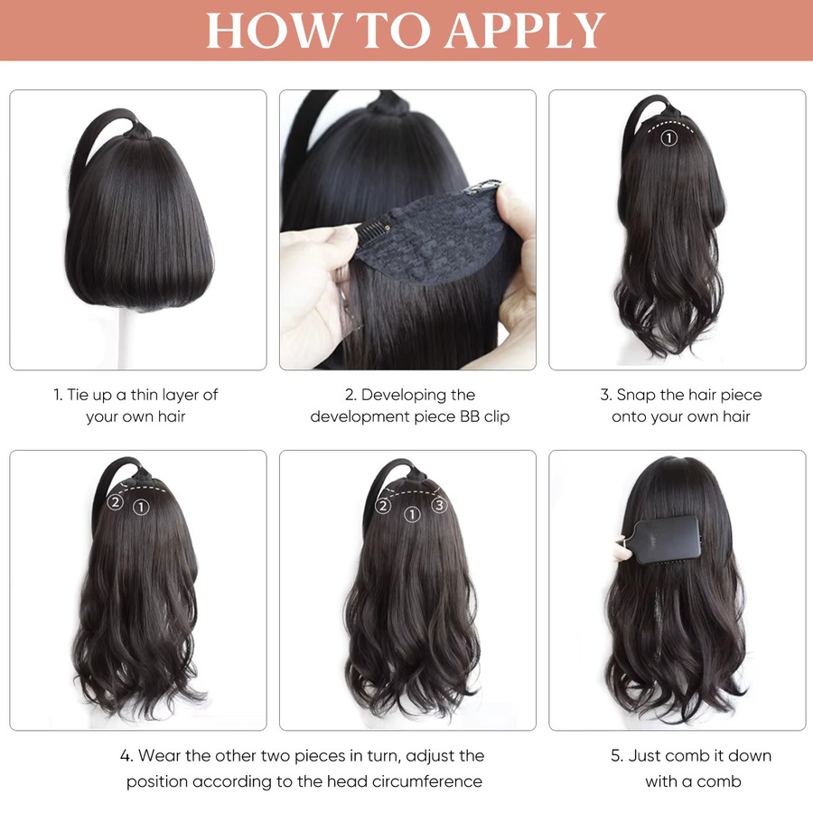 SARLA Haarverlängerung Clip-in, 3-teiliges Set, synthetisch, gewellt, Damen - Bild 6