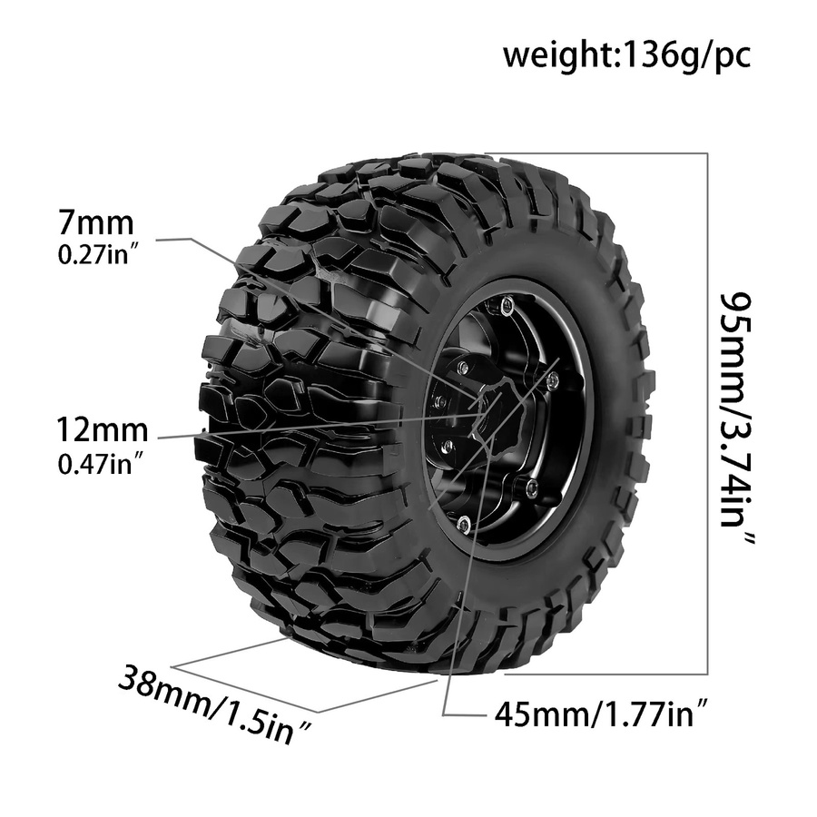 RS Rock Crawler Reifen und Felgen, 4-teiliges Set, 1:12, Schwarz - Bild 3