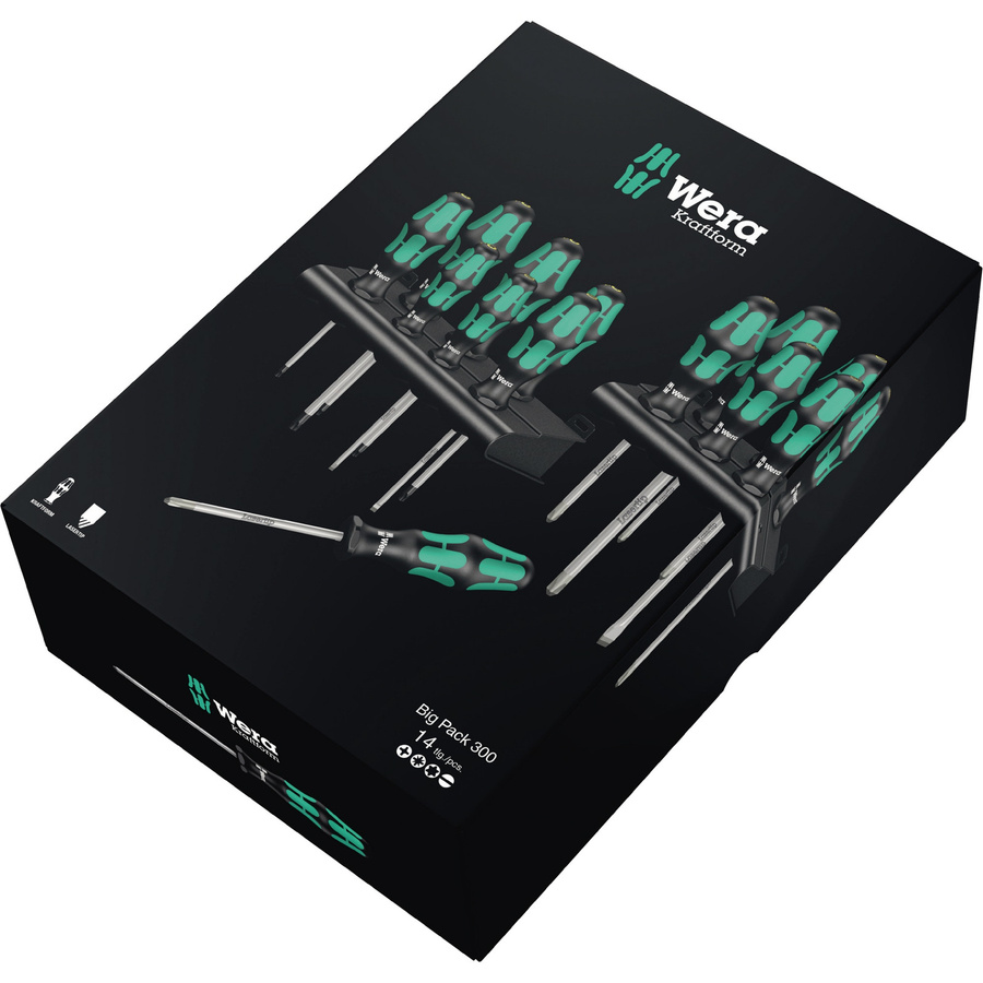 Wera Kraftform Big Pack 300 Schraubendreher-Set, 14-teilig, Schwarz-Grün - Bild 2
