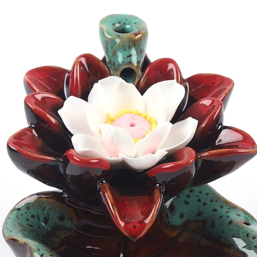 Bymaocar Lotus Backflow Räuchergefäß Wasserfall aus Keramik in Braun zur Aromatherapie - Bild 5
