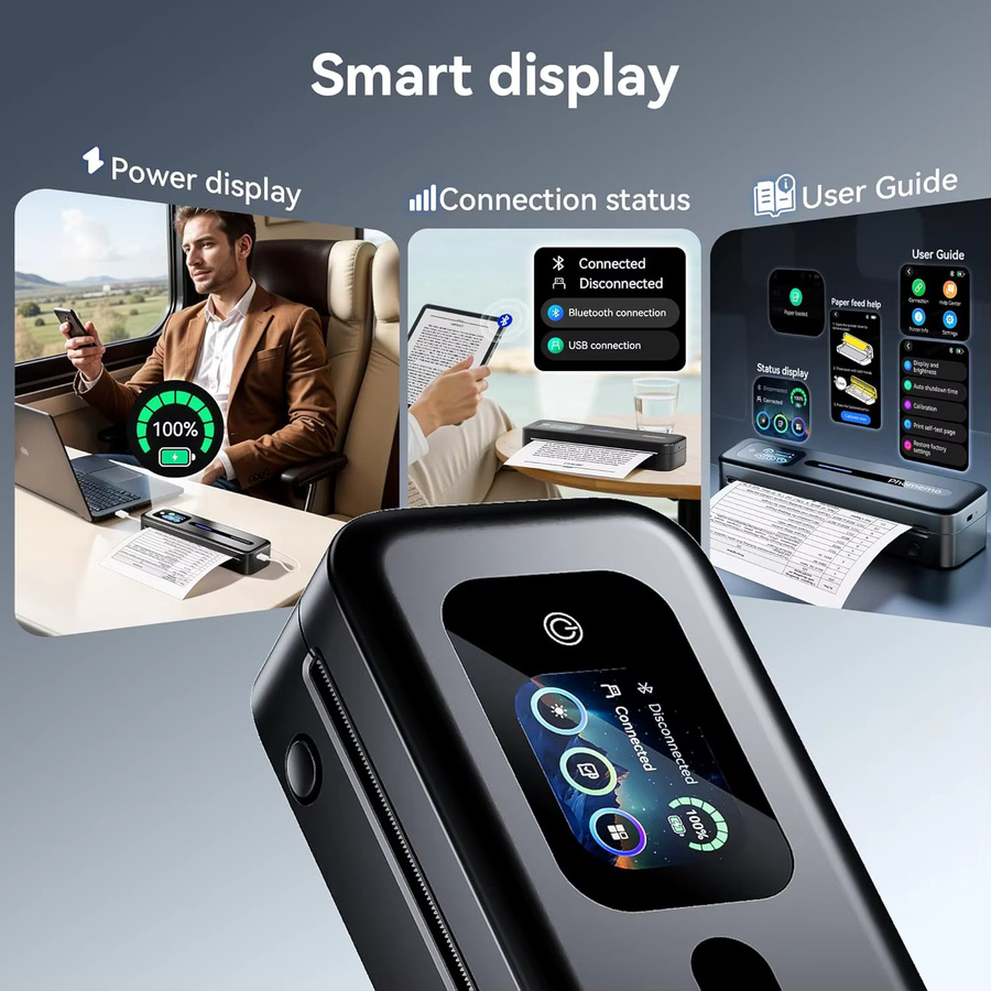 Phomemo M832D Tragbarer Thermodrucker mit Touchscreen, Tintenlos, unterstützt A4 und US Letter, kompatibel mit iOS, Android und PC, Schwarz - Bild 3