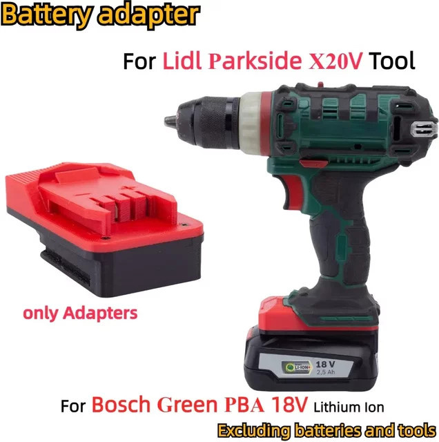 Adapter für Bosch Green PBA 18V Li-Ionen-Akku zu Lidl Parkside X20V Akku-Elektrowerkzeug in Rot - Bild 1