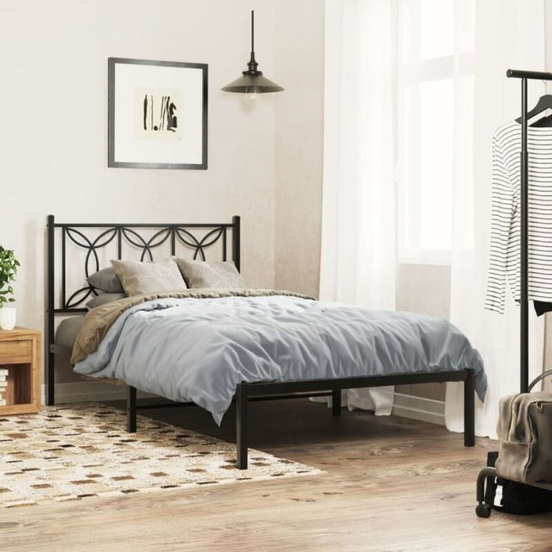 Vidaxl Metallbett mit Kopfteil in Schwarz, Modernes Bettgestell aus Stahl, B/H: 107 x 203 cm - Bild 1