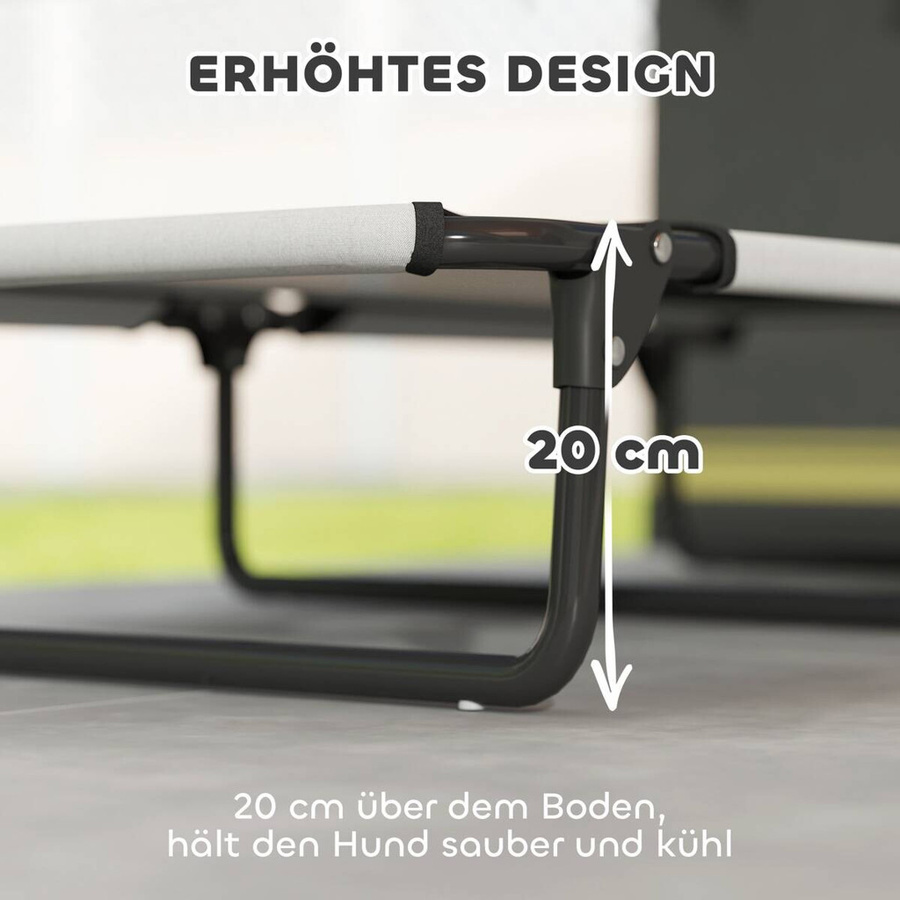 PawHut Erhöhtes Hundebett klappbar aus Oxford-Stoff und Stahl, atmungsaktive Hundeliege für große Hunde, Hellgrau, B/T/H: 107 x 61 x 20 cm - Bild 6