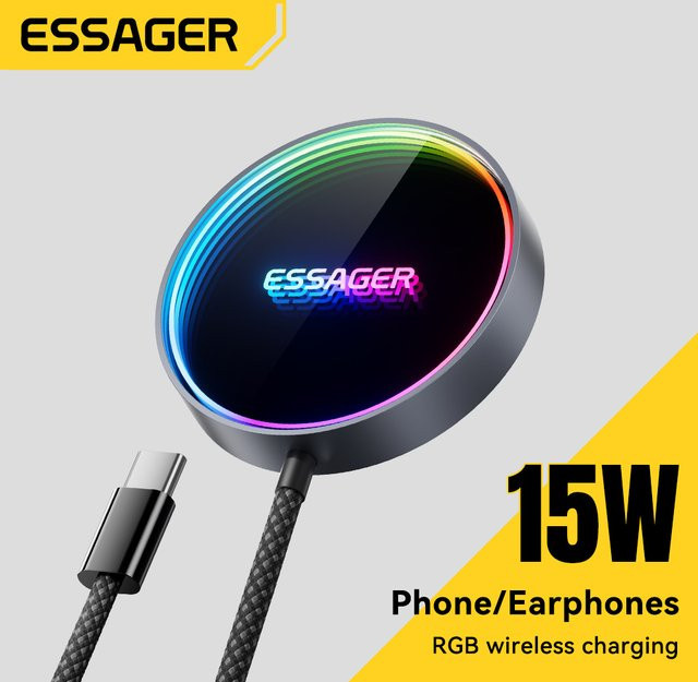 ESSAGER 15 W Magnetisches kabelloses Ladegerät Qi Qi2 Schnellladepad in Grau für iPhone 17 16 15 14 Mini - Bild 1