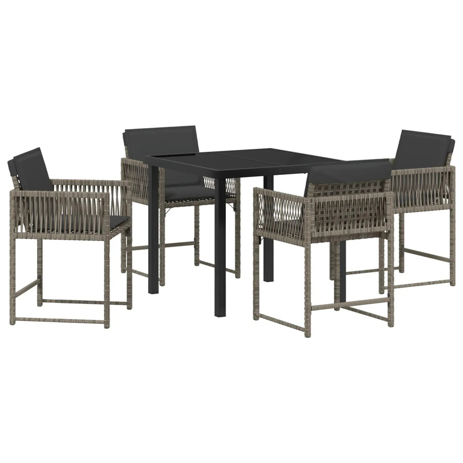 vidaXL Garten Essgruppe 5-teilig aus Poly-Rattan und Stahl in Grau mit Glastisch - Bild 2