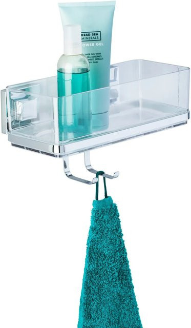 Wenko Vacuum-Loc Wandablage Quadro mit Haken in Edelstahl, silberfarben, H x T: 15 x 14 cm - Bild 1