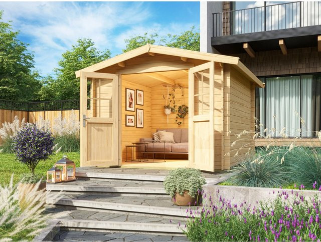 Fjordholz Gartenhaus Eliza 3D Satteldach aus Holz in Beige unbehandelt - Bild 1
