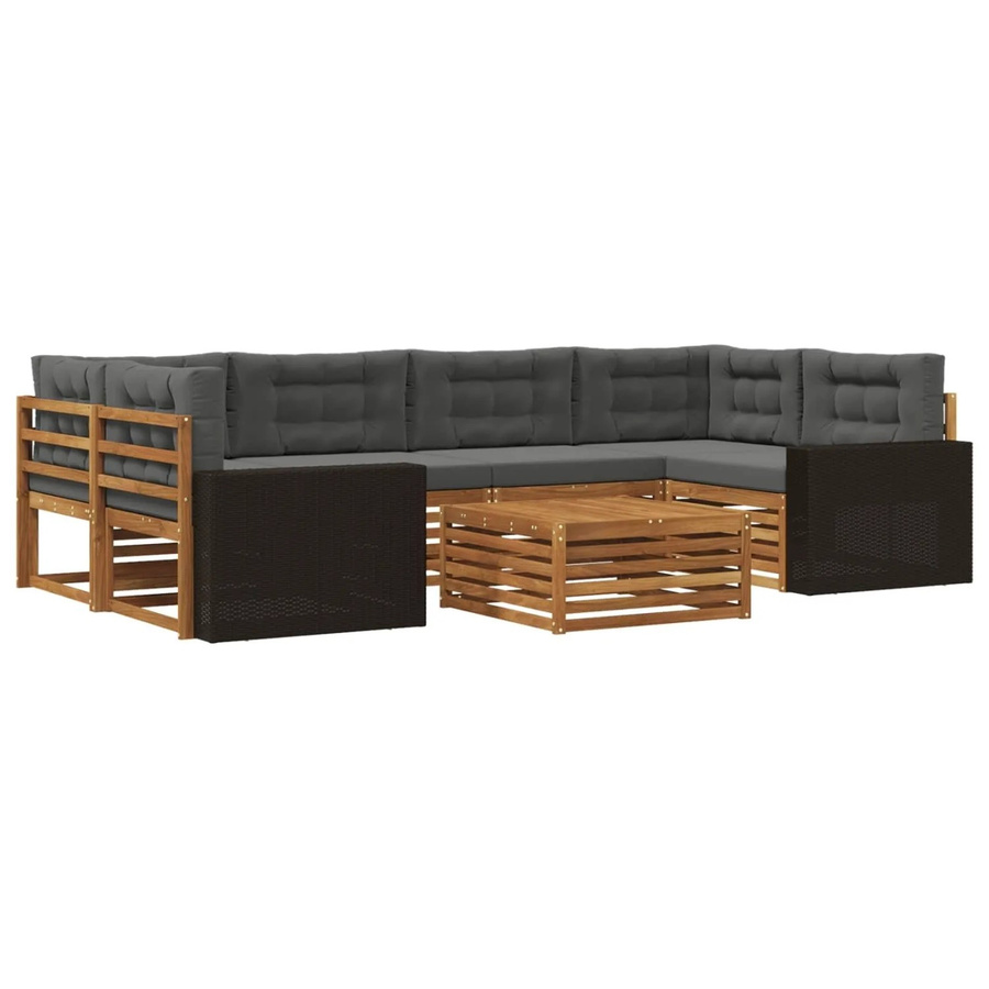 vidaXL Outdoor-Sofagarnitur 7-teilig aus Akazienholz und Anthrazit Polyester mit Polstern in L-Form - Bild 2
