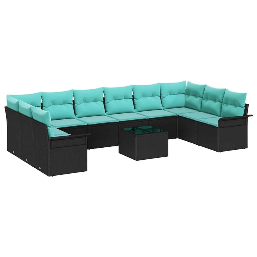 vidaXL Gartensofa-Set aus Poly-Rattan in U-Form mit integriertem Speicher und Kissen in Schwarz und Türkis - Bild 2