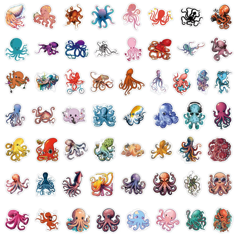 55 Stück Oktopus Meereskreaturen Cartoon Graffiti Aufkleber, wasserfeste DIY Sticker in Multicolour für Scrapbooking, Gepäck und Skateboard - Bild 2