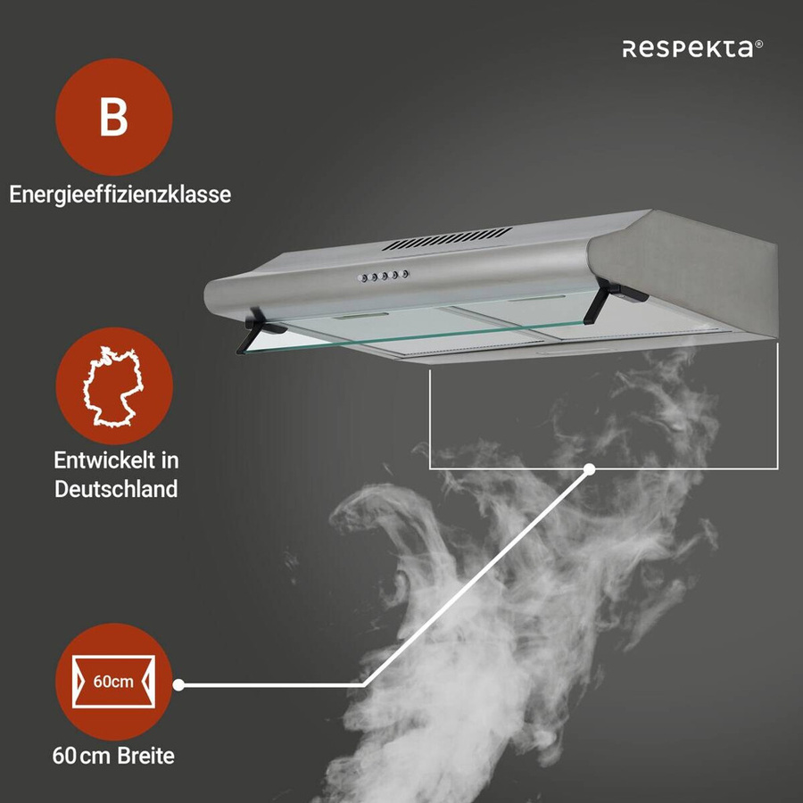 Respekta Unterbau-Dunstabzugshaube CH1259IXCN Edelstahl mit Glasschirm, B/H/T: 59,8 x 14 x 50 cm - Bild 5