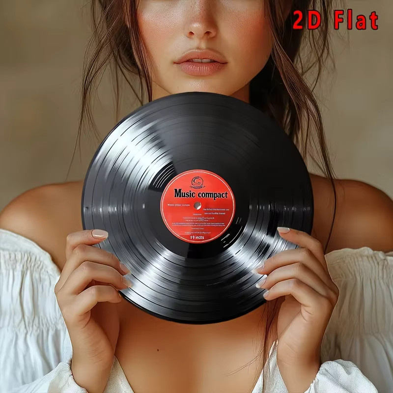 Potdemiel 2D Flat Vintage Music Compact Wandkunst aus Aluminium mit Holzständer, Rot und Schwarz, Durchmesser: 30,48 cm - Bild 3