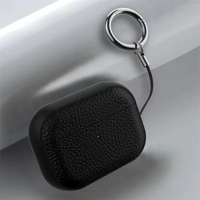 TPU-Ledertasche für Apple AirPods 4, 3, 2, 1 und AirPods Pro 1. & 2. Generation als Schutzhülle mit Haken in Schwarz oder Grün - Bild 5