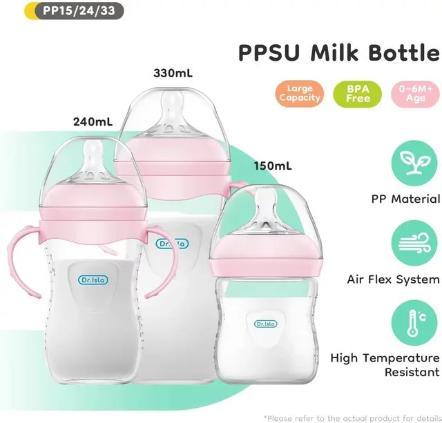 MAMIJOY Babyflasche aus Polypropylen mit Griff, BPA-frei, Weithalsflasche für Neugeborene, transparent/blau, 150 ml / 240 ml / 330 ml - Bild 1