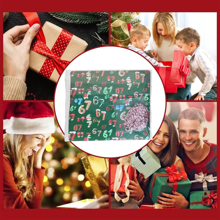 2 Stück Weihnachts-Geschenkpapier aus Kraftpapier mit Cartoon-Motiven in Grün, B: 90 cm, H: 50 cm - Bild 4