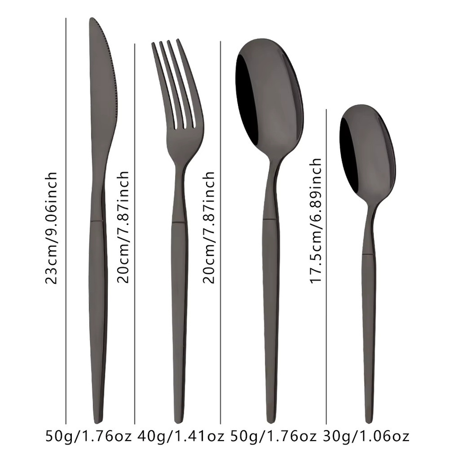 24-teiliges Besteckset aus Edelstahl von uniturcky in Schwarz und Silber, bestehend aus Messern, Gabeln, Teelöffeln und Löffeln - Bild 2