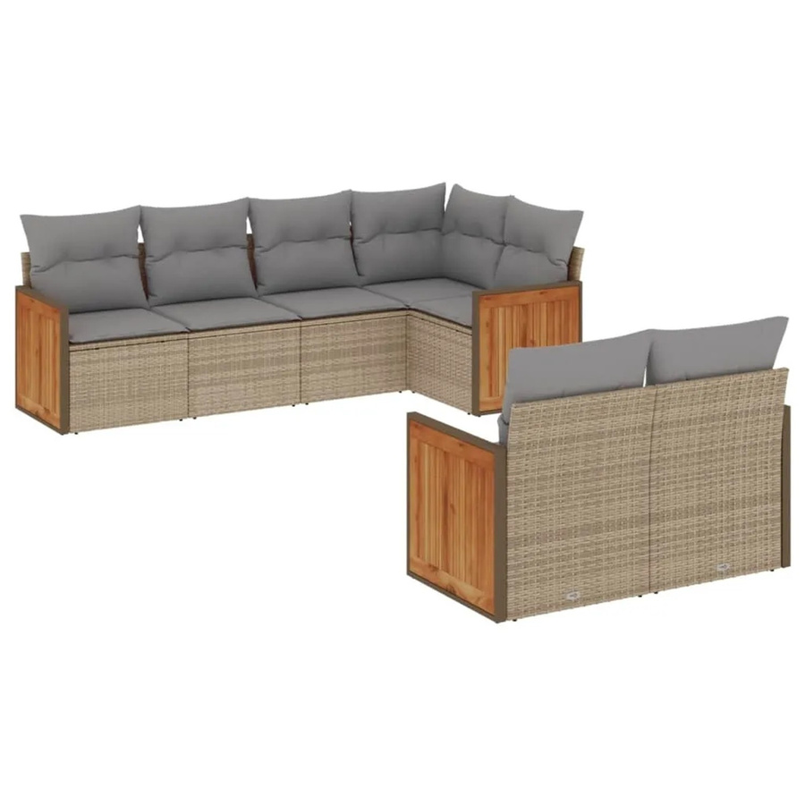 vidaXL 7-tlg Garten-Sofagarnitur in L-Form aus Polyrattan und Akazienholz in Beige mit Sitzkissen und Rückenkissen - Bild 2