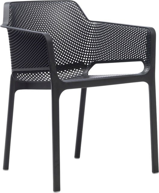 Nardi Net Armlehnstuhl Set aus 4 Stück in Anthrazit, stapelbarer Gartenstuhl mit modernem Lochmuster aus Polypropylen, B/T/H: 60,5 x 58,5 x 80 cm - Bild 1