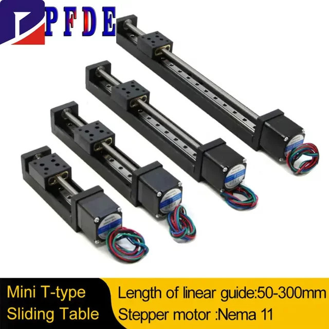 PFDE Mini-T-Typ Schiebetischschiene mit Nema11 28 mm Schrittmotor für XYZ-Achse und CNC-3D-Drucker, Farbe: Schwarz, Hub: 50–300 mm - Bild 1