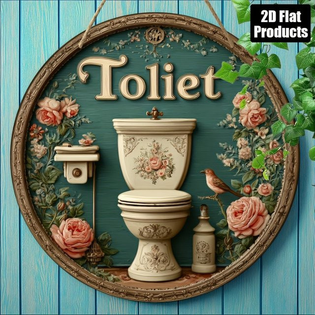 CIFBUY Retro Holz-Toilettenschild in Blumenform als runde Hängedekoration, Mehrfarbig - Bild 1