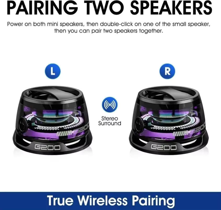 VIKEFON Mini-Reisestereo-Lautsprecher mit Bluetooth, magnetisch, RGB-Farblicht und Telefonhalter für iOS, Weiß/Multicolor - Bild 4