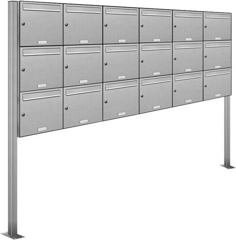 AL Briefkasten-System für 18 Parteien, freistehend, silberfarben, B/H/T: 153,571 x 170,0 x 11,6 cm - Bild 1