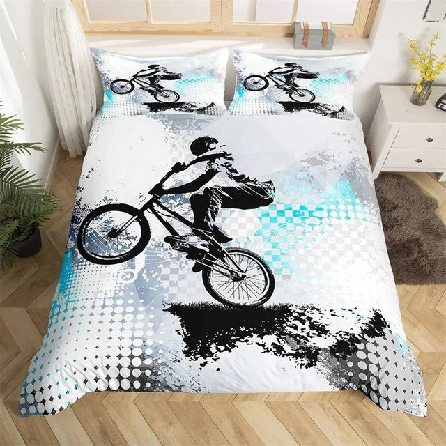 Binchi Outdoor Product Motocross Bettwäsche-Set aus Mikrofaser mit 3D-Motiv für Jugendliche, Bettbezug und Kissenbezug, Mehrfarbig, Breite: 240 cm, Höhe: 220 cm - Bild 1