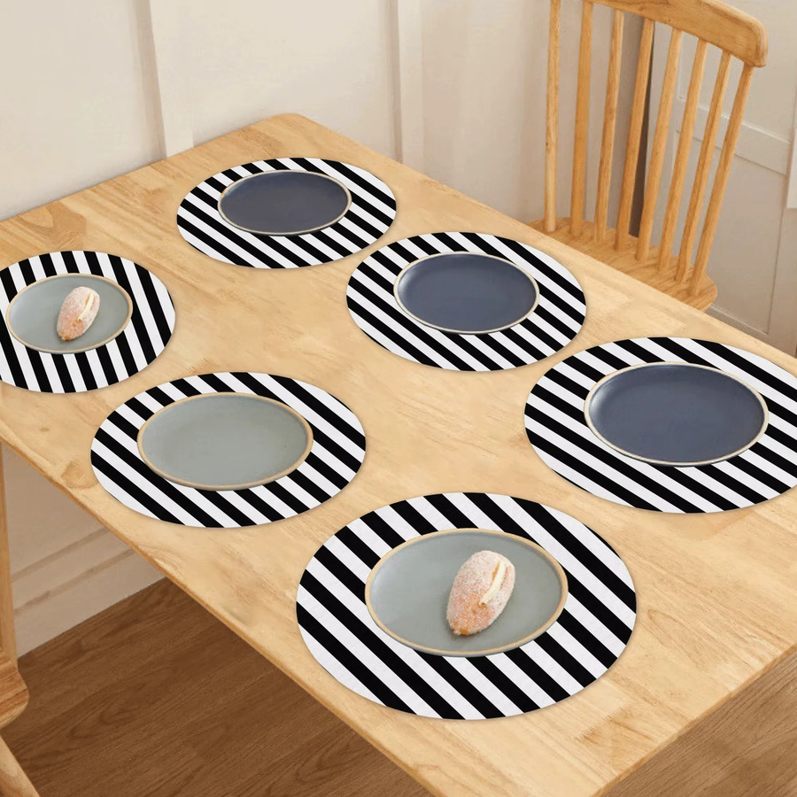 VIKAMA Runde Tischsets mit schwarz-weißem Streifenmuster, 4 oder 6 Stück, moderne Tischdekoration für Restaurant und Zuhause - Bild 2