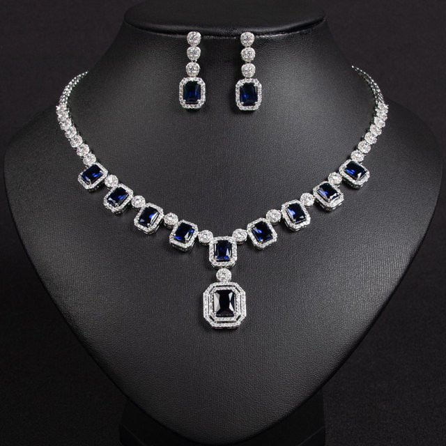 YIRAN Schmuck-Set, Ohrring Halskette, Zirkonia, Silber, Damen, gray - Bild 1